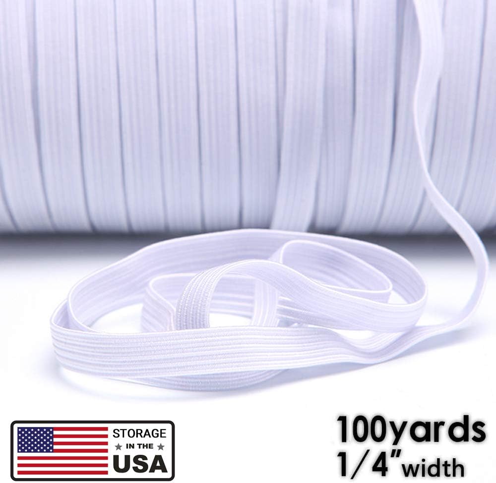 Elastic Band for Sewing - 1/4" Width 100 Yards Length Braided String Cord, Heavy Stretch High Elasticity Knit, Elastic Band for Ear Band Loop Crafts DIY, Bedspread, Cuff (White Shipping from U.S.A)
