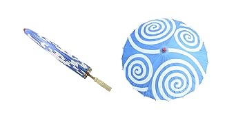 23 Inch Tall Blue & White Spiral Pattern Wood Bamboo Paper Umbrella Parasol Backyard Decoration Gift