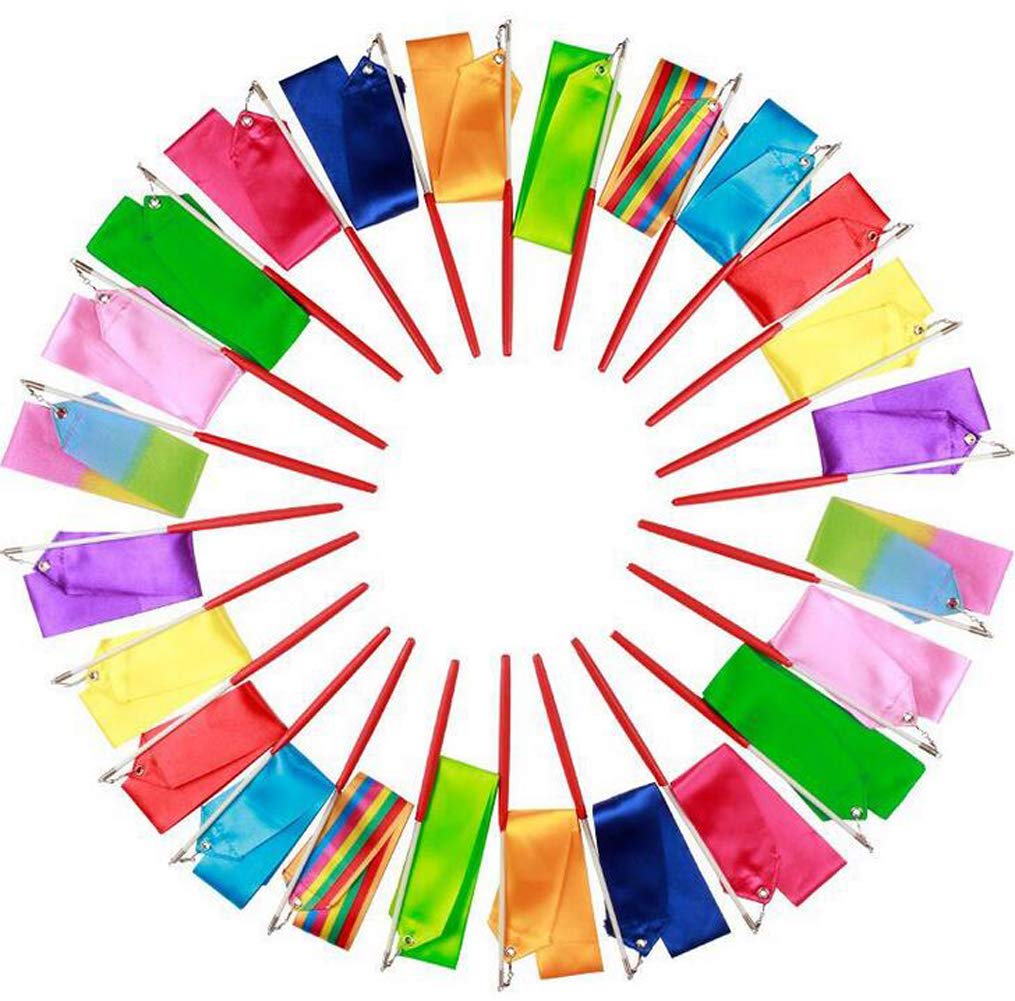 VASANA Dance Ribbons Streamers 6.56Ft Kids Rhythmic Gymnastics Dancing Ribbon Twirling with Sticks for Talent Shows Artistic Dancing Baton Twirling for Children Pack of 12