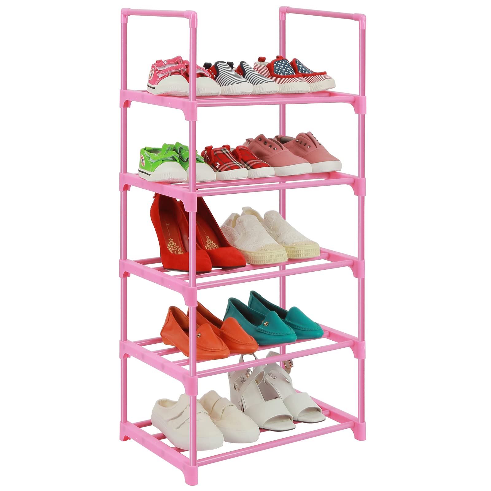 Photo 1 of ***(USED/ UNKNOWN IF MISSING PARTS)***LNYZQUS 5-Tier Small Kids Shoe Rack Organizer, Pink Toddler Shoe Shelf Shoe Stand for Closet Narrow Space,Mini Shoe Storage Rack Short Shoe Tower for Women & Girls(Full Pink)