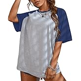 Remidoo Womens Short Sleeve Oversized T Shirt Color Block Crew Neck Casual Tee Tops