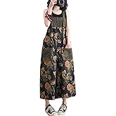 VIEWON Women's Loose Adjustable Straps Print Baggy Denim Overalls Casual Bib Jeans Wide Leg Jumpsuit Rompers Pants