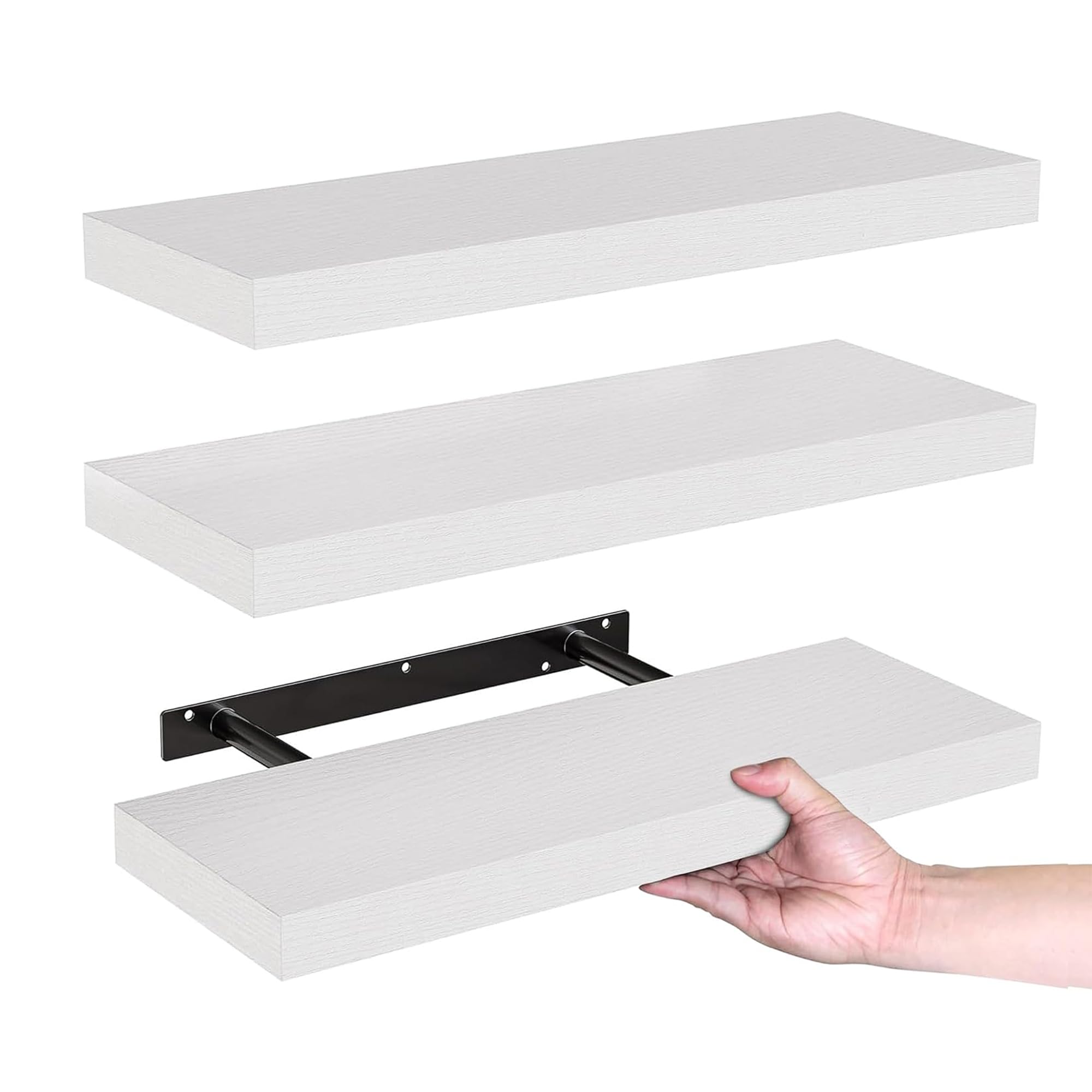 SPRIGLY Premium Wall Mounted Shelves Pack of 3(41 cm) MDF Gloss Finish with Invisible Brackets, Floating Shelves for Living Room, Bedroom Kitchen & Bathroom