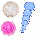 Daowzdql 18 Pack Silicone Stretch Lids, 6 Sizes Reusable Flexible Food Storage Covers,Airtight Seal Silicone Bowl Covers for Containers Bowls Pots Fruits,Microwave &amp; Dishwasher Safe (Pink Blue Clear)