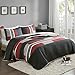 Comfort Spaces Quilt Set Trendy Casual Fun, Vibrant Color Design, Hypoallergenic All Season, Lightweight Coverlet Bedspread Cozy Kids Bedding & Sham Twin/Twin XL Pierre Black/Red Stripe 2 Piece