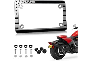 LIN KANG Motorcycle Black American Flag License Plate Frame - 4 Holes Stainless Steel Matte Stripe US Flag Patriotic License Plate Frame Holder Covers for Motorcycle