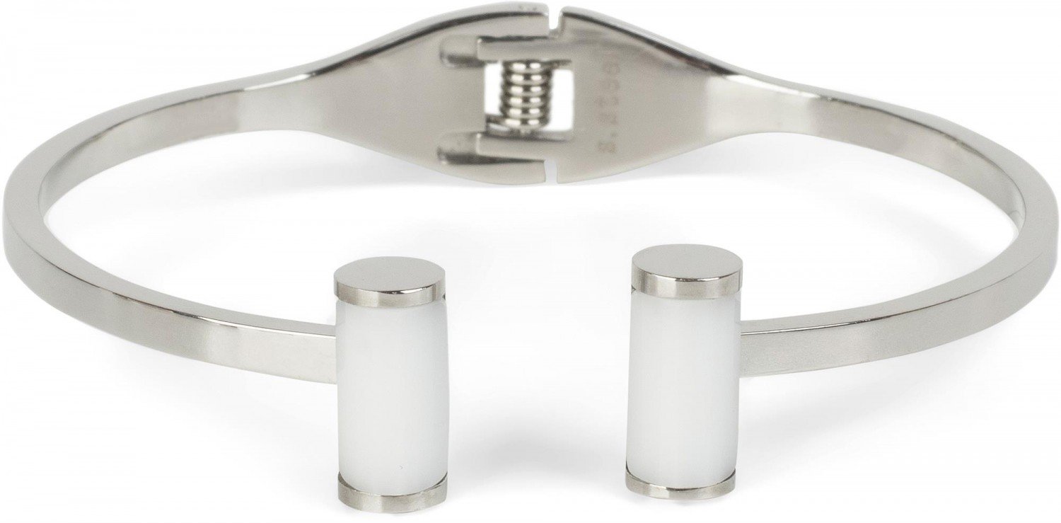 styleBREAKER bracelet made of stainless steel with rod jewellery, catch fastener, jewellery, unisex 05040088, color:Silver/white
