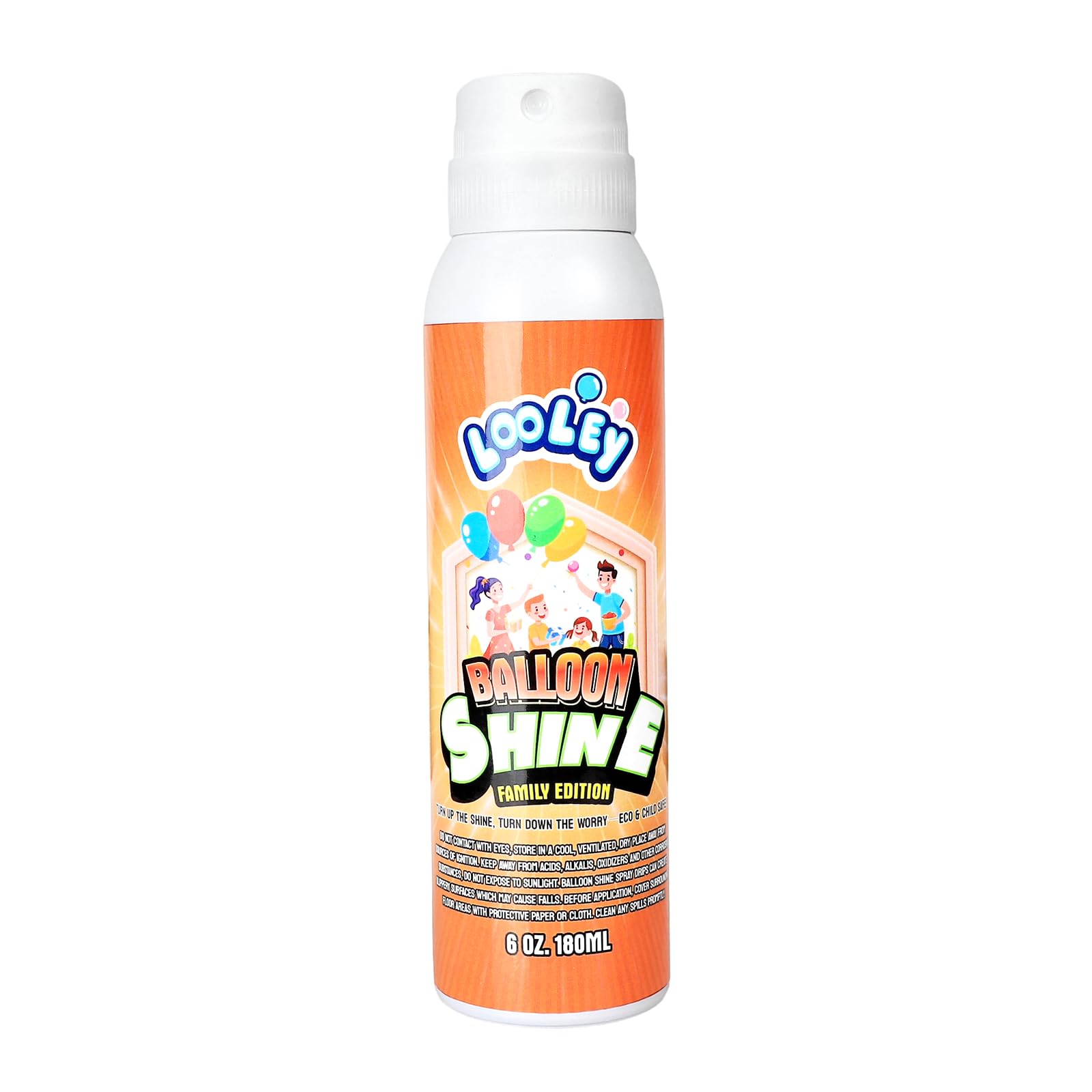 LOOLEY Child-Lock Balloon Shine Spray, 6 fl.oz Long-Lasting High Gloss Spray for Latex Balloons, No-Wipe, Waterproof and Fragrance-Free Formula, Perfect for Outdoor Balloon Party and Event Decor