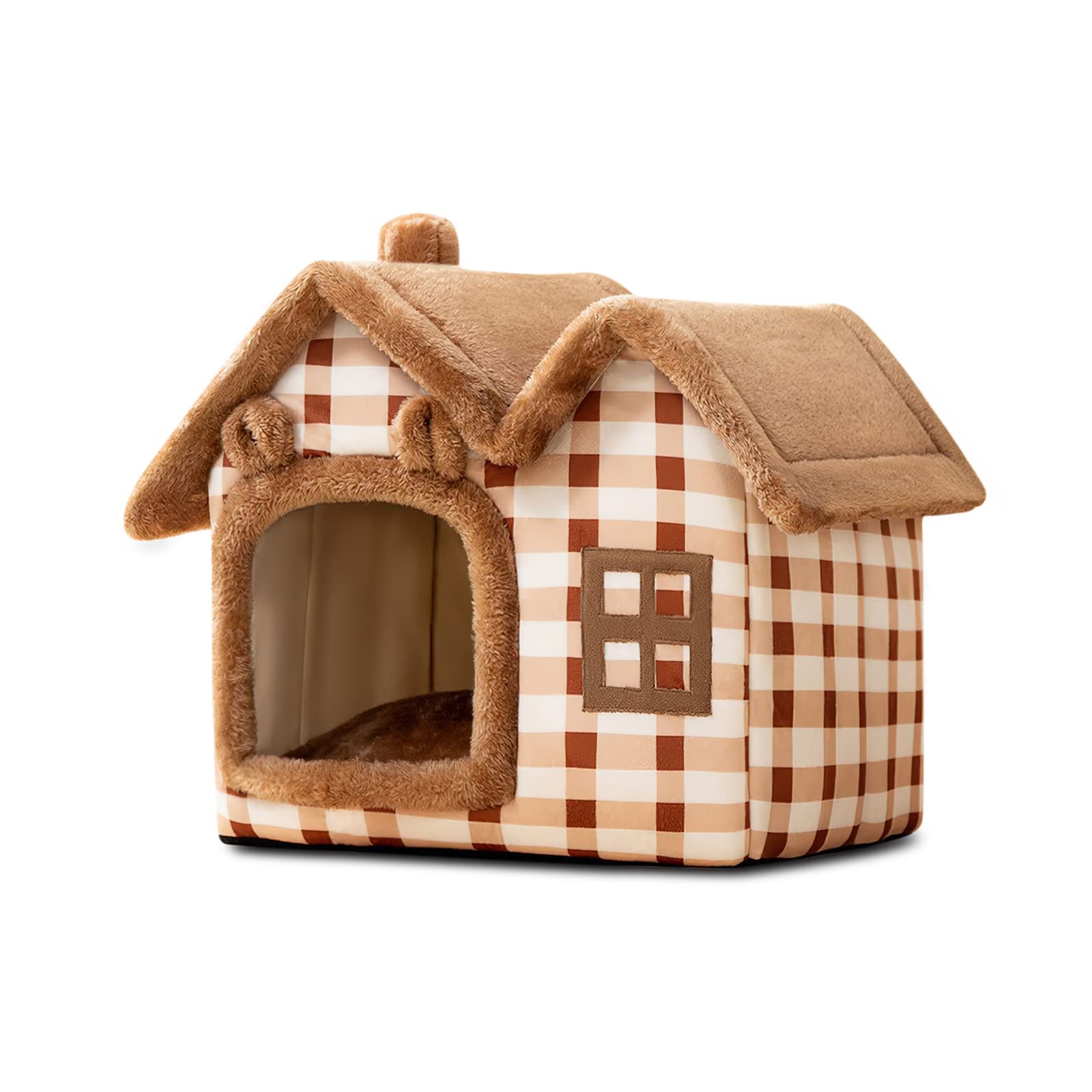 Galatée Cat Cave Bed, Warm And Cosy Plush Cat Igloo, Washable Dog Bed With Removable Pillow Cushion, Improve Sleep, Foldable Cat House(M, Brown)