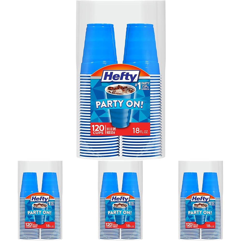 Hefty Party On Disposable Plastic Cups,Marine Blue,18 Ounce,120 Count (Pack of 4) Image