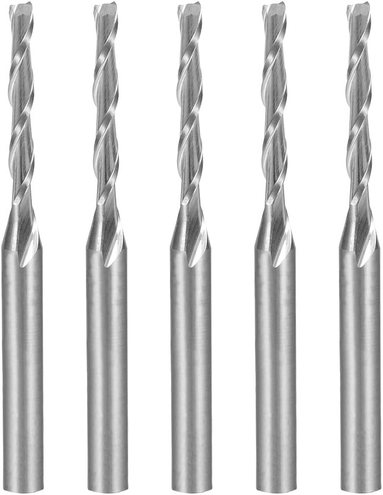 sourcingmap 5PCS 1/8" Shank 2.0mm x 15mm Carbide End Mill CNC Router Bits 2 Flute Milling Bit for Acrylic PVC MDF Wood