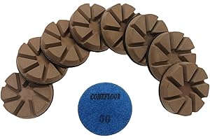 COMEFLOOR Hybrid Diamond Ceramic Polishing Pucks, Aggressive Concrete Terrazzo Floor Hook n Loop Grinding Pads, 3 Inch Long Using Life Transitional Discs,50# 9 PCS