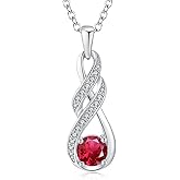 LOCIBLO Birthstone Necklaces for Women 925 Sterling Silver Infinity Pendant Created Gemstone Jewelry for Her, 16"+2"
