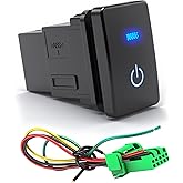 iztor 12V Blue LED Push Button Switch Waterproof Toggle with 4-Wire Connector Kit Multi-Purpose for Car Modification (Start Switch)
