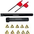 GBJ Lathe Threading Tool External + Internal Threading Holder SER 1010H11+ SNR 0010K11 Threading Holder with 11ER AG60 11IR AG60 Threading Inserts (SER1010H11+SNR0010K11+11ER A60+11IR A60 (Gold))