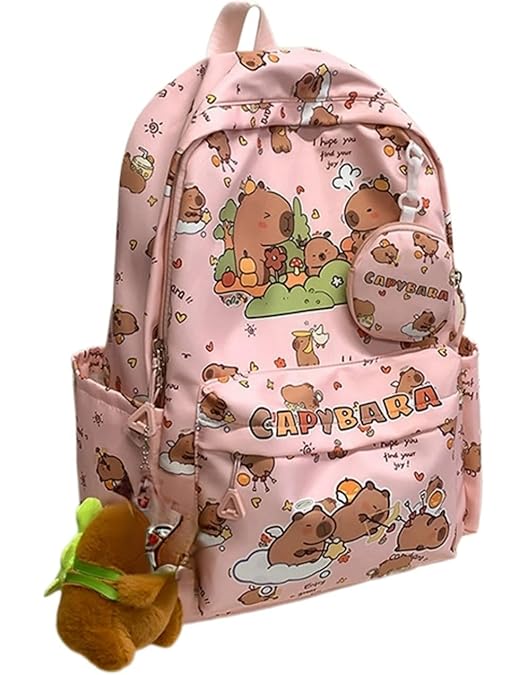 Large Capacity Backpack Capybara Backpack For Kids School - Large Capacity, Nylon, With Pencil Case, Brown Capybara School Bag Large Capacity