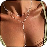 Fglqfam Lariat Necklace for Women, Dainty Long Necklaces, 14k Gold/Silver Plated Y-Shaped Drop Chain Necklace, Simple Layered Necklaces, Trendy Jewelry Valentines Day Gifts for Her