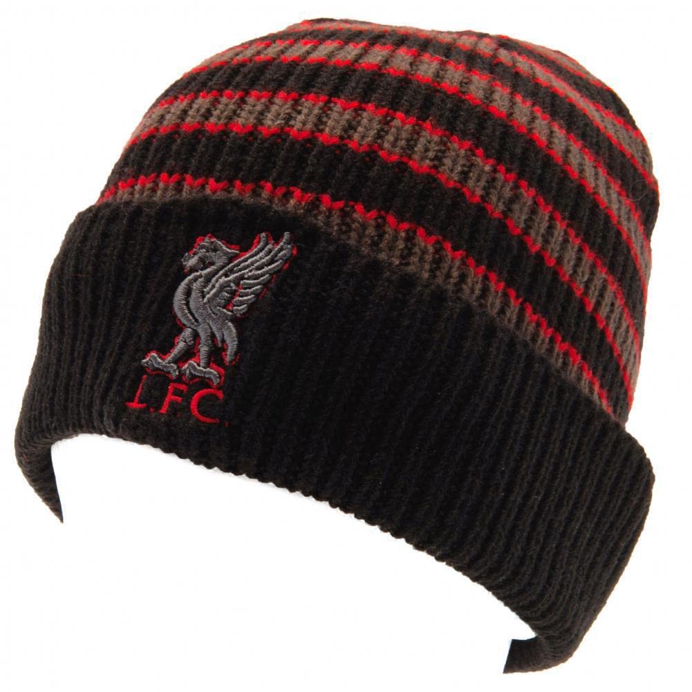 Liverpool Fc Winter Knitted Bobble Hat Beanie Grey Black Red Adult One Size