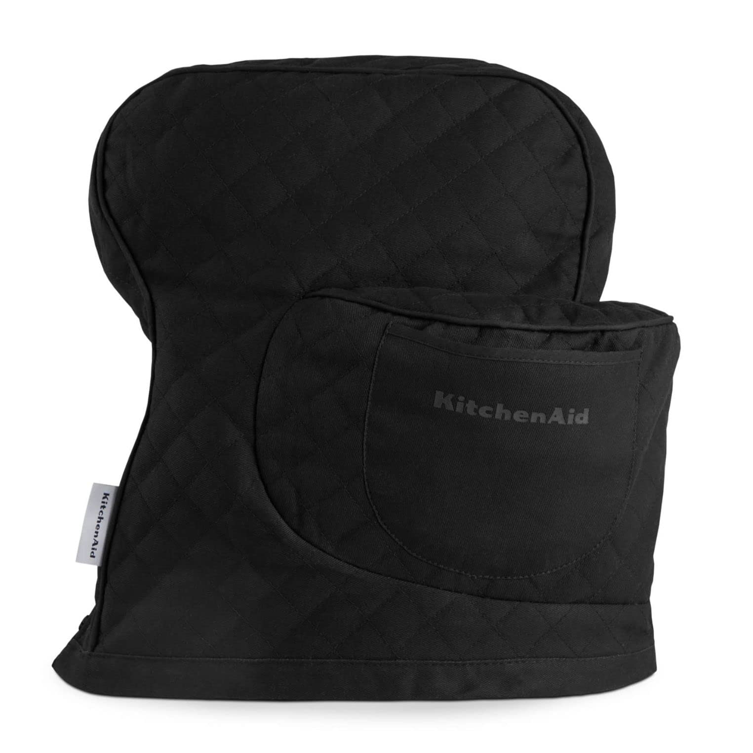 KitchenAid Fitted Tilt-Head Solid Stand Mixer Cover with Storage Pocket, Quilted 100% Cotton, Matte Black, 14.4