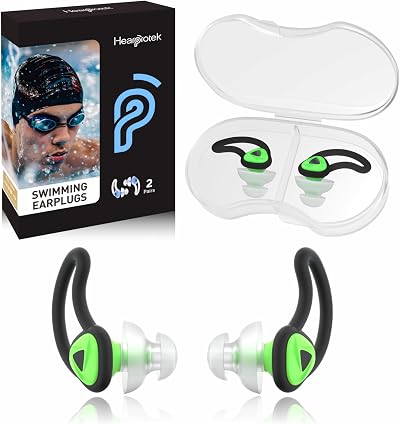 Hearprotek Swimming Ear Plugs Adults 2 Pairs Reusable Silicone Green