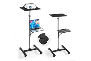 VEVOR Projector Stand, 2 Shelves Laptop Floor Stand, Projector Stands Table with Adjustable Height 33.86 to 53.54 inch, I-Bea