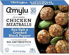 Amylu Foods Sea Salt & Cracked Black Pepper Chicken Meatballs, Natural Ingredients, 16g of Protein, Chicken Raised with No An