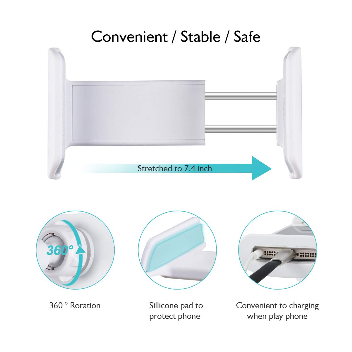 Licheers Lazy Phone Holder, 360 Rotating Flexible Long Arm Gooseneck Bracket for Universal Cell Phone, Solid Grip Securely Clamped to Counter Top, Bed Post, Desk (White)