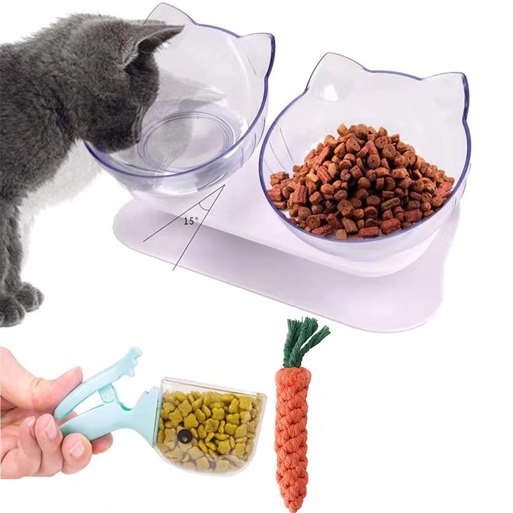 Cat Bowl With Stand 15° Tilted Anti-Slip Cat Bowls For Indoor Cats Protect Pets Cervical Vertebra Detachable