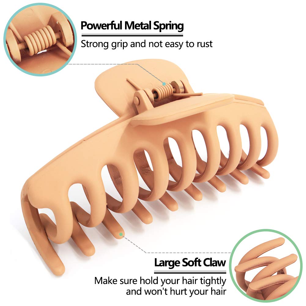 TOCESS Big Hair Claw Clips 4 Inch Nonslip Large Claw Clip for Women and Girls Thin Hair, Strong Hold Hair Clips for Thick Hair, 4 Color Available (4 Packs) : Beauty