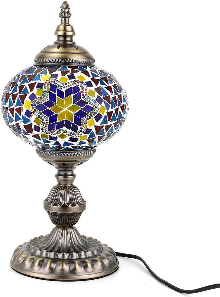 Kindgoo Turkish Mosaic Table Lamp Handmade Tiffany Style Glass Lamp for Living Room, Led Light Bulb Included (Purple)