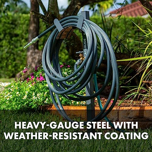 Aqua Joe SJSHSBBGRY Steel Garden Hose Stand with Solid Brass Faucet