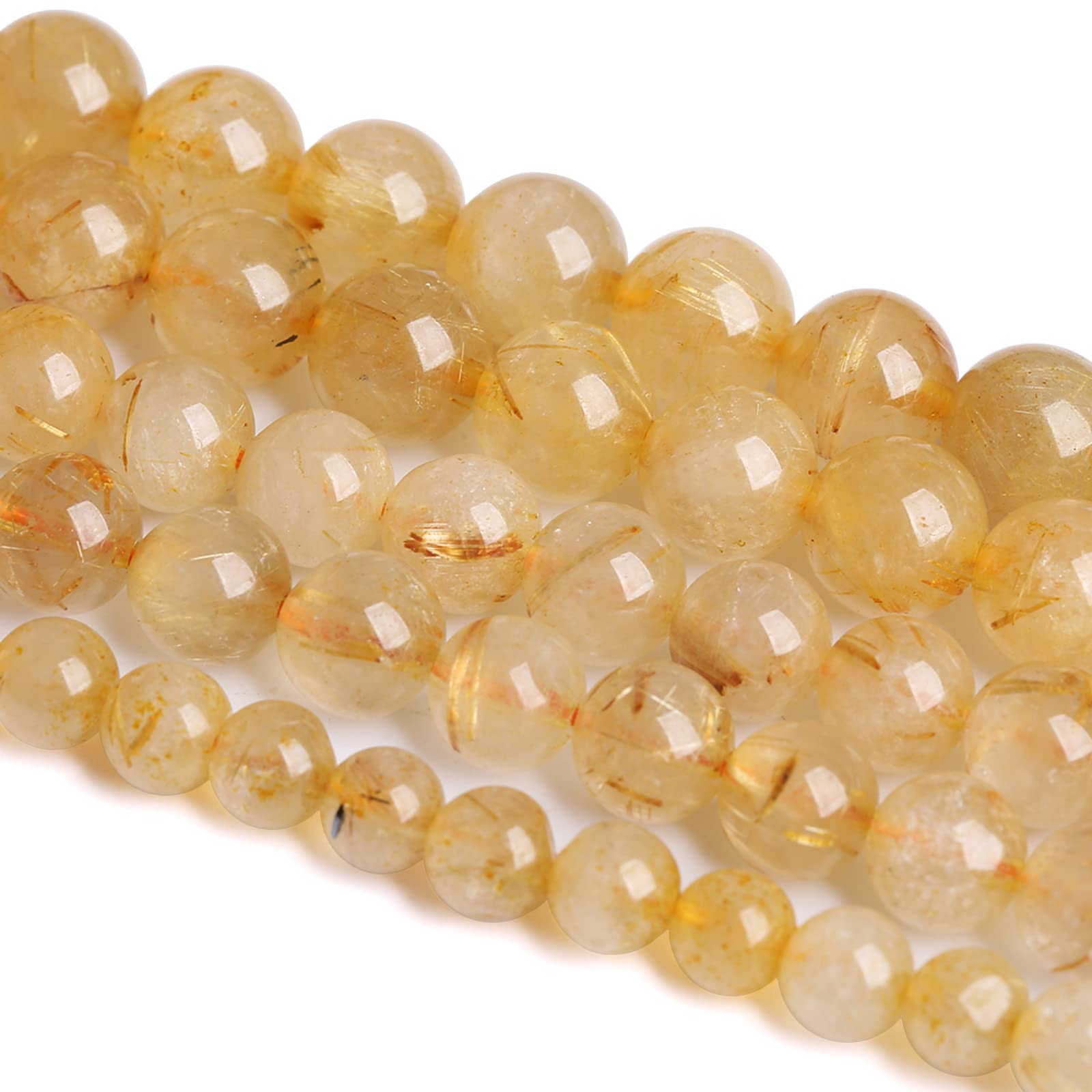 Photo 1 of 10MM 36PCS Natural Stone Golden Rutile Quartz Beads Gemstone 2A Grade Actinolite Semi Precious Crystal Loose Beads for Jewelry Making DIY Bracelet Necklace 1 Strand