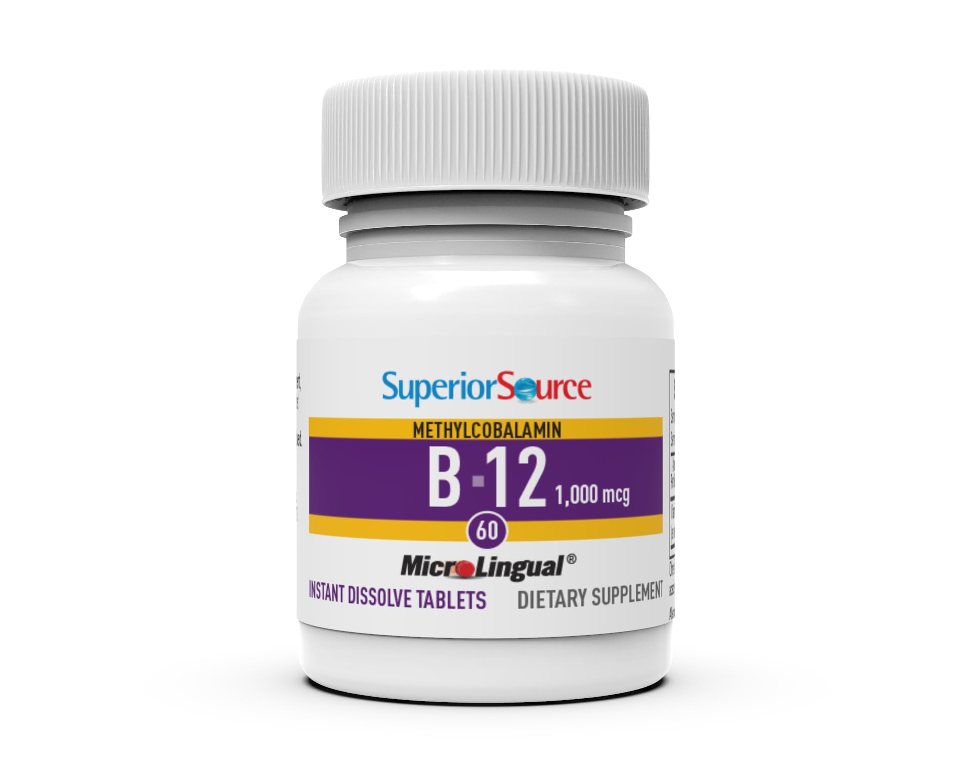 Superior Source No Shot Methylcobalamin B-12 1,000 mcg - Vitamin B-12 to Support Energy Production, Brain Health & Overall Wellness - Sublingual Tablets for Rapid Absorption - 60 Dissolving Tablets
