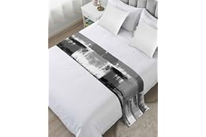 HOMECHOID Contemporary Grey Bed Runner for Cal. King Size Bed, Bedspread Protector Slipcover Bed Scarf for Foot Bed Runners & Scarves for Bedroom Hotel Wedding 94x20 Inches Abstract Black Grey White Street Art