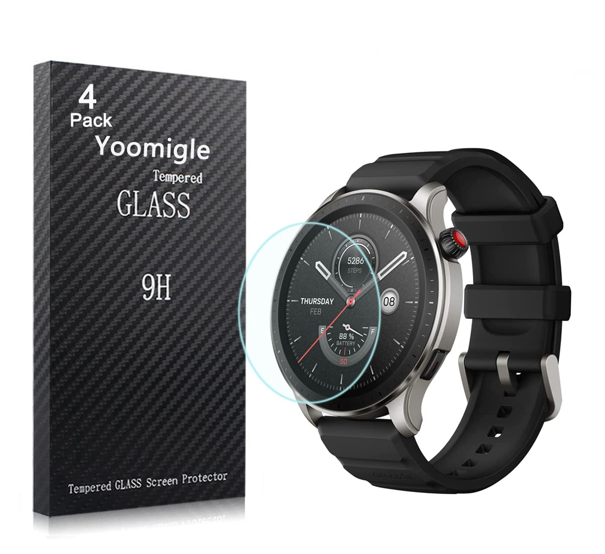 Yoomigle 4 Pack Compatible with Amazfit GTR 4 Screen Protector Tempered Glass for Amazfit GTR 4 Smartwatch Screen Protectors Cover Anti-Scratch Bubble Free