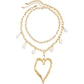 AVOGIR Chunky Gold Heart Necklace for Women Y2k Big Hollow Heart Necklaces Large Puffy Hearts Chain Charm Choker Necklaces Dainty Gold/Silver Statement Jewelry Gift