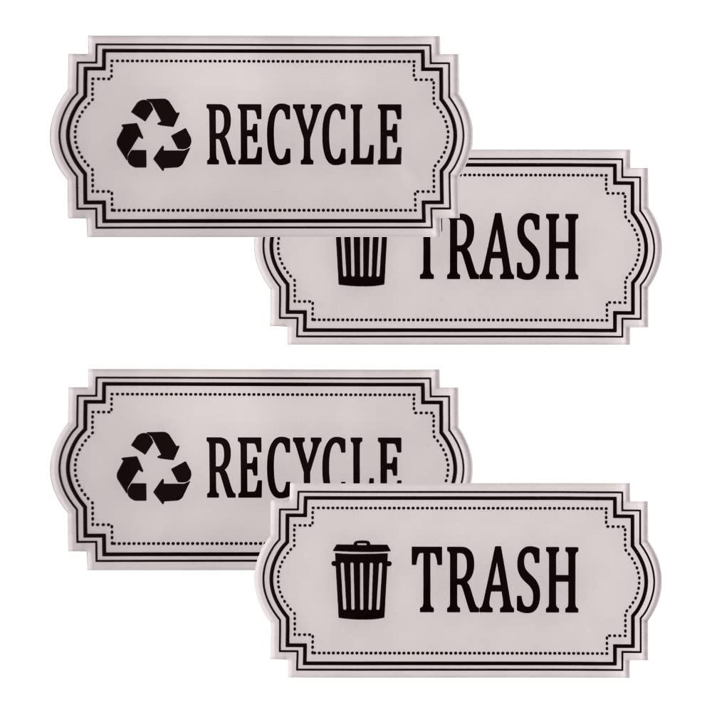 4 Pack Recycle and Trash Decal, Recycle and Trash Logo Symbol, Waterproof Vinyl Decal for Trash cans, Garbage containers and Recycle Bins (Gray)