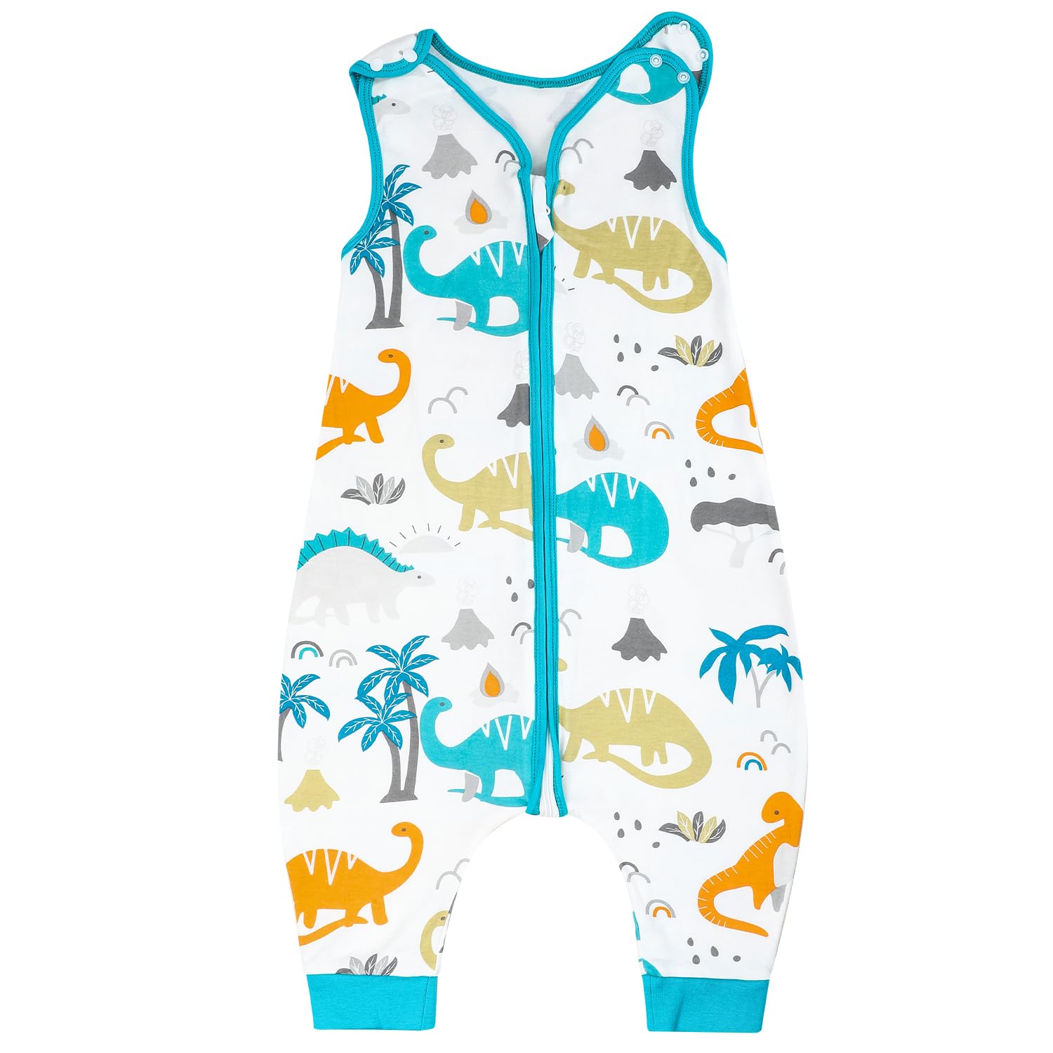 FLYISH DIRECT Sleeping Bag with Feet, 100% Cotton Sleeping Bag with Feet, 0.5 TOG Sleeveless Baby Sleeping Bag with Legs, Breathable Portable Diaper for Baby, S, Dinosaur