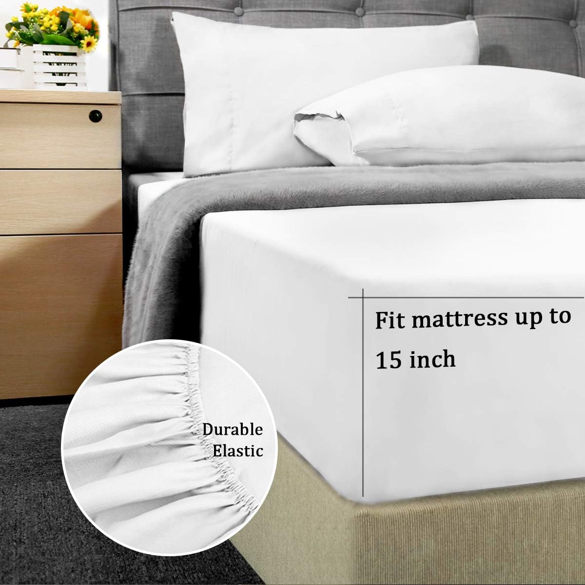 HOMEIDEAS Bed Sheets Set Extra Soft Brushed Microfiber 1800 Bedding Sheets - Deep Pocket, Wrinkle & Fade Free - 4 Piece(Queen,White): Home & Kitchen