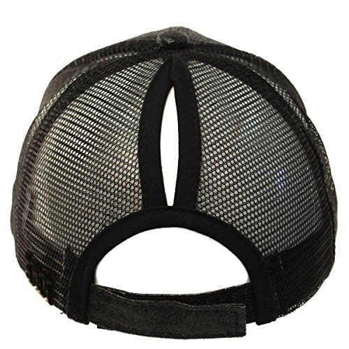 ATIMIGO Trend Glitter Black Baseball Cap for High Ponytail Women’s Messy Bun Glitter Trucker Baseball Cap Special for Women Girl