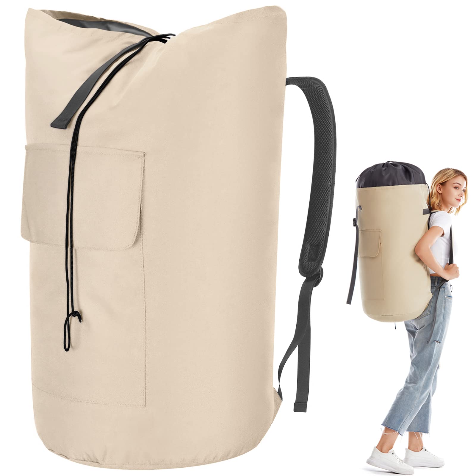 Dirty Laundry XXL 115L Foldable Travel Laundry Bag with 2 Padded Shoulder Straps (Beige)