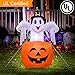 AerWo 4.7ft Halloween Inflatables Blow Up Yard Decorations, Upgraded Ghost on Pumpkin with LED Lights for Halloween Decorations Outdoor