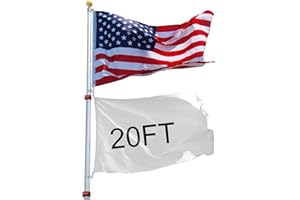 YESHOM Yescom 20ft Telescopic Flag Pole Kit with 3'x5' US American Flag & Ball Top Sleeve Set Aluminum Telescoping Flagpole Fly 2 Flags for Outdoor Tailgate Camper RV Tire Mount Inground Outside House