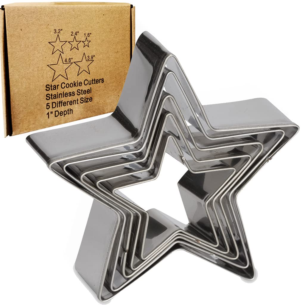 Photo 1 of **MISSING ONE STAR**Antallcky Star Cookie Cutter Set-5 pcs Stainless Steel Five-pointed Star Biscuit Molds Fondant Cake Cookie Cutter Set Pastry Mold-for 3d Christmas Tree/Linzer Cookies