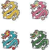 4pcs Chinese Dragon Enamel Lapel Pin Set, Dragon ChineseZodiac Style Traditional Design Red Yellow Pink Blue Green