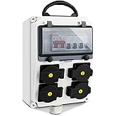 Power Distribution Box, 110V High Current Wall Mount Electrical Box with NEMA 5-20 Power Outlet Pane,IP54 Electrical Breaker Socket Distribution Box for Construction Sites, workshops and Factories