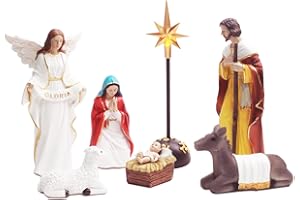 HYHFM Nativity Figures Set for Christmas Indoor, 7Pcs Nativity Set Sculpted Hand-Painted Resin Collectibles Figurines Statue Decor