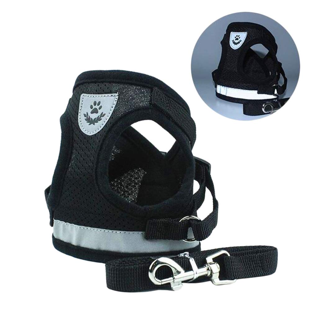 XIAOYU Reflective Dog Vest Harness and Leash Set, Harness Adjustable and 3M Reflective Vest for Small, Medium, Large Dogs, Black, M
