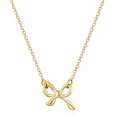ENSKEFEN Simple Bow Pendant Necklaces for Women Dainty Gold Chain Necklaces Statement Classic Bow Kont Necklace Fashion Holiday Christmas Necklace Jewelry