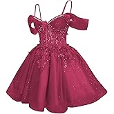 TRHTX Floral Flowers Tulle Homecoming Dress for Teens Off Shoulder DAMA Dresses Sparkly Beaded Graduation Dress